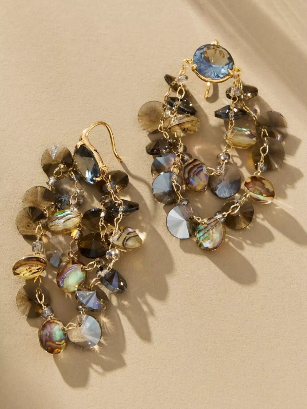 NWT Anthropologie Colorful Glass Stone Drop Earrings Grey